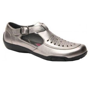 Ros Hommerson CAMEO Metallic Pewter Perforated Fisherman Loafer Sandals